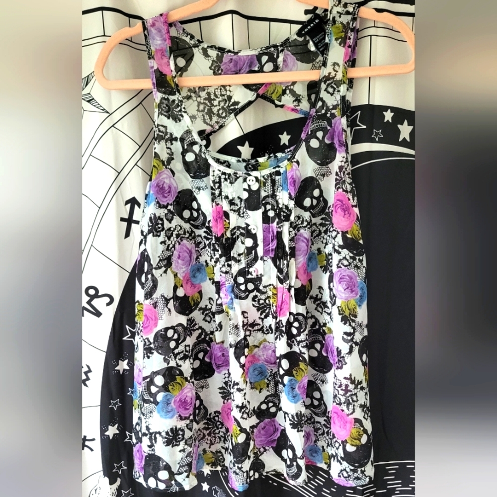 Skull and floral chiffon top